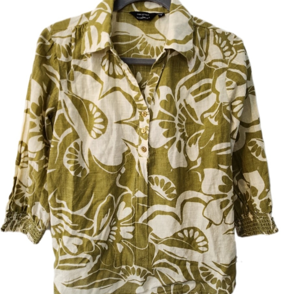 Olive Floral Button-Up Women's Top